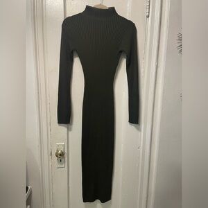 Bebe dark olive green Turtleneck Long Sleeve Bodycon Dress